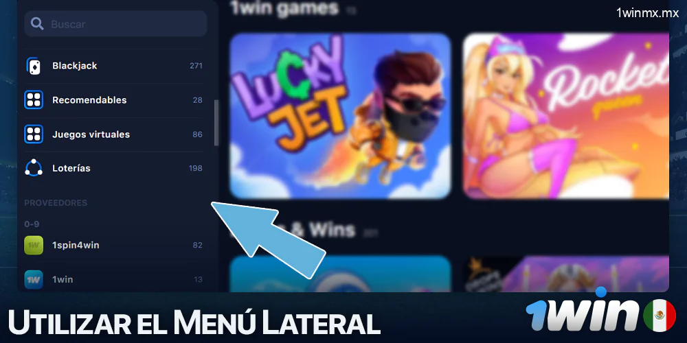 Menú lateral en 1win Casino