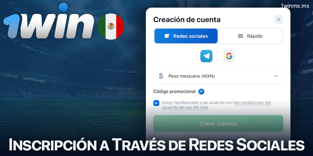 Método de registro en 1win a través de las redes sociales