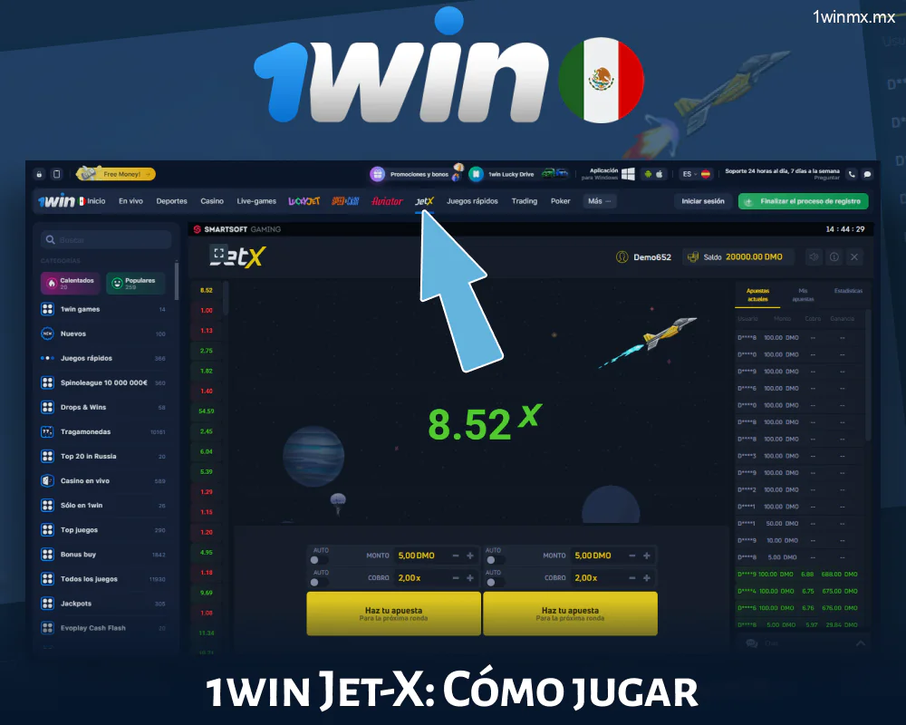 Guía del JetX en el sitio web de 1win MX