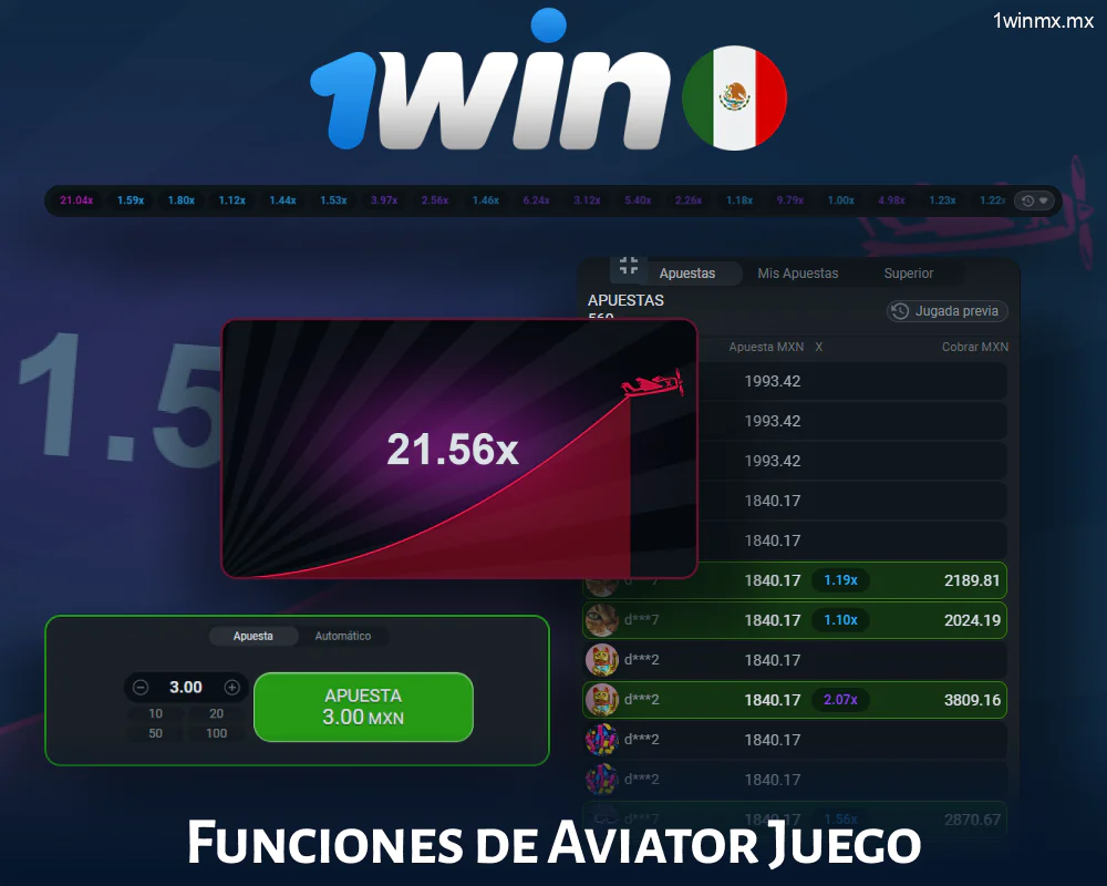Parámetros del juego 1win MX Aviator