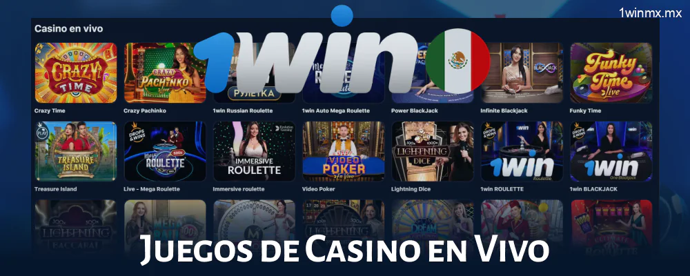 Variedad de juegos en el casino en vivo 1win MX