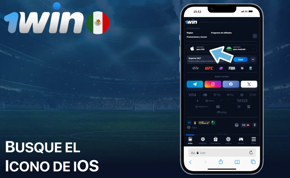 Busque el icono de iOS en el sitio web de 1win