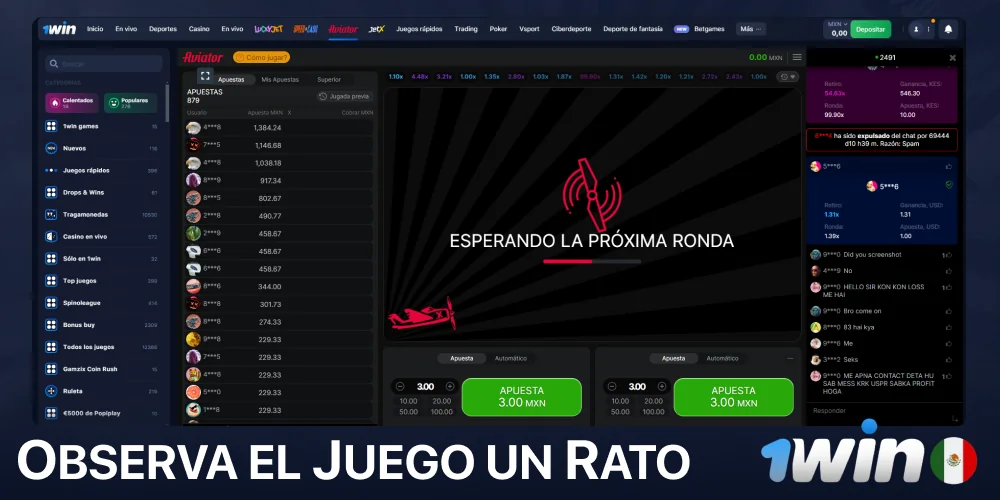 Observa el Aviator juego en 1win un rato