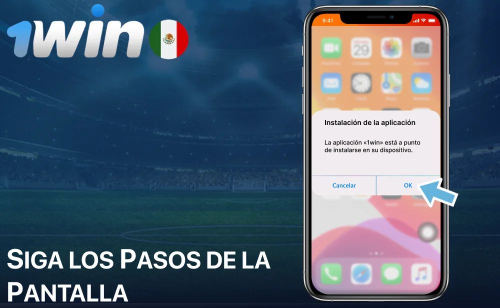 Siga los pasos de la pantalla para instalar la aplicación 1win